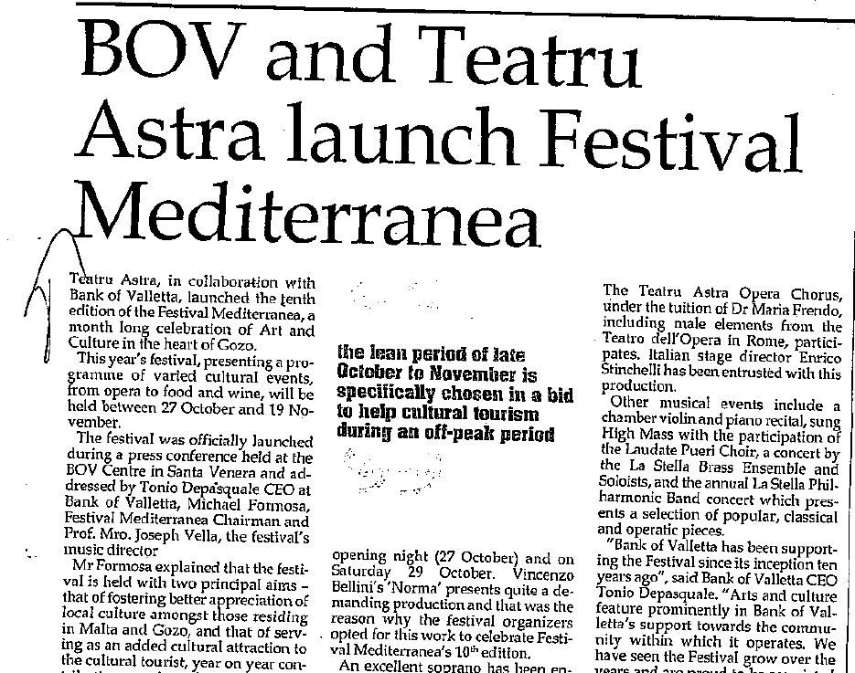 Opera in Gozo features prominently in local press
